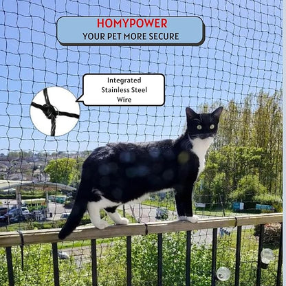 Cat Netting Balcony,10x26 ft Stainless Steel Reinforced Bite Tear UV and Weather-Resistant Anti-Fall Netting for Pets, Safety Net for Cat, Small Catio for Apartment Balcony Protection