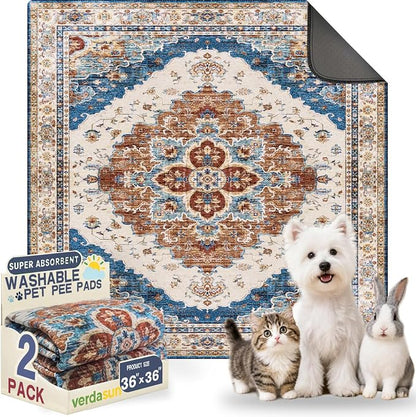 Washable Pee Pads for Dogs, Reusable Puppy Potty Training Pads, Ultra-Absorbent Thick Waterproof Leak-Proof Non-Slip Pads & Mat for Crate, Playpen, Floor, Whelping & Housebreaking , 2 Pack 36"x36"