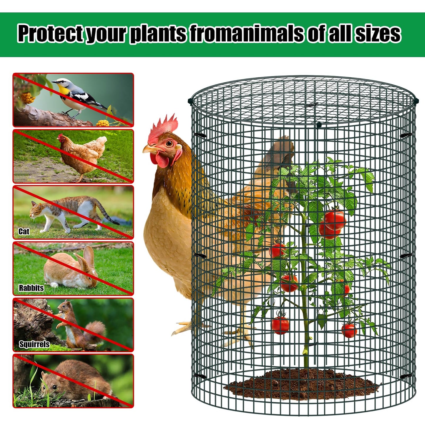 10 Pack Wire Plant Protector with Cover, 16"x12" Detachable Metal Plant Protectors Mesh, Garden Plant Protectors for Shrubs Flowers Vegetables to Keep Rabbit & Chicken Animals Out