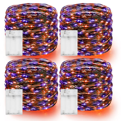 Dazzle Bright Purple and Orange Halloween Fairy String Lights, 4 Pack Total 80FT 240LED Copper Wire Battery Operated Waterproof Lights, Halloween Decorations for Indoor Home Patio Yard Party Decor