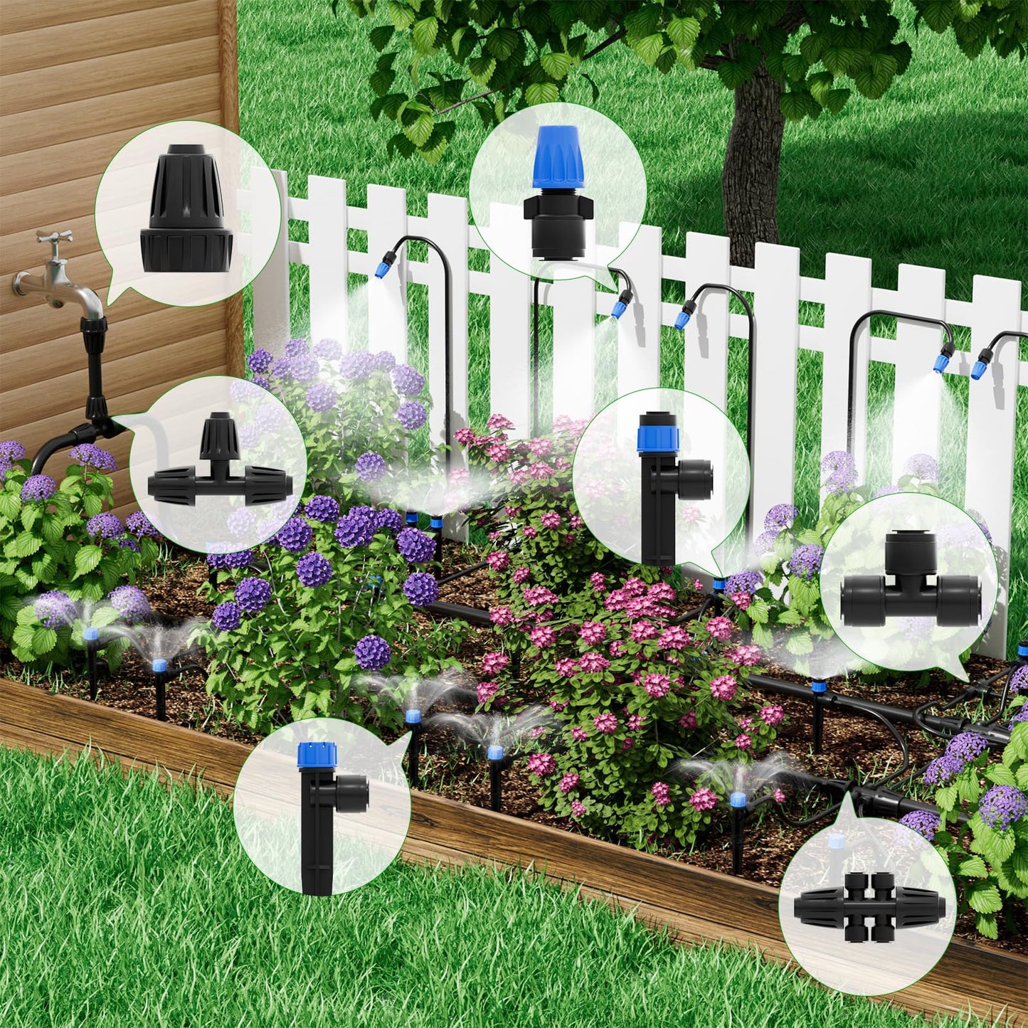 HEKIWAY 2026 Upgrade 230FT Quick-Connect Drip Irrigation System Kit with 1/4” & 1/2” Fast-Lock Tubing, Adjustable Emitters & Sprinklers for Garden & Greenhouse