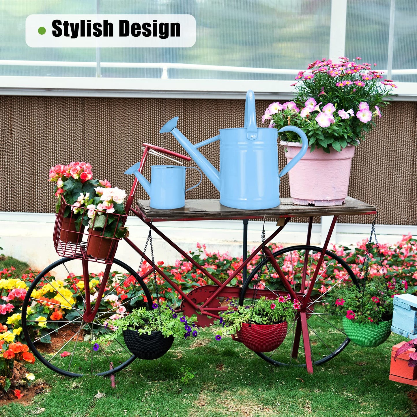 Lechloris Metal Watering Can (1 Gallon) for Outdoor&Indoor Plants with Free Small Watering can for Kids, Plant Watering Can with Removable spout, Perfect for Garden Flower, Houseplants, (Light Blue)
