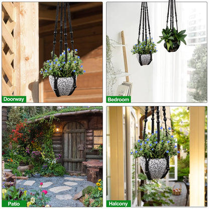RIFNY Macrame Plant Hanger for 5 to 10 Inch Plant Pots, 35 Inch Woven Rope Hanger Kits with Hooks and Wood Beads, Hanging Planter Basket for Indoor Boho Home Decor (Black, 2 Pack)