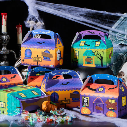JOYIN 24 PCS Halloween Treat Boxes Cookie Boxes, House Cardboard for Treat Candy Bags Cookies Goodie Bags (5.6"x5.6"x3.2") Trick or Treat for Kids Children Halloween Party Favor Supplies