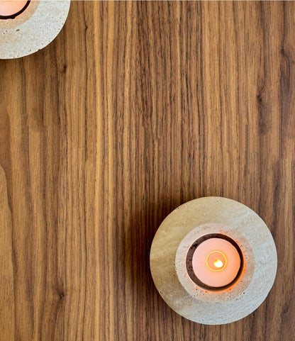 ELEMNTS Travertine Tealight Candle Holder, Decorative Natural Stone Home Decor, Beige