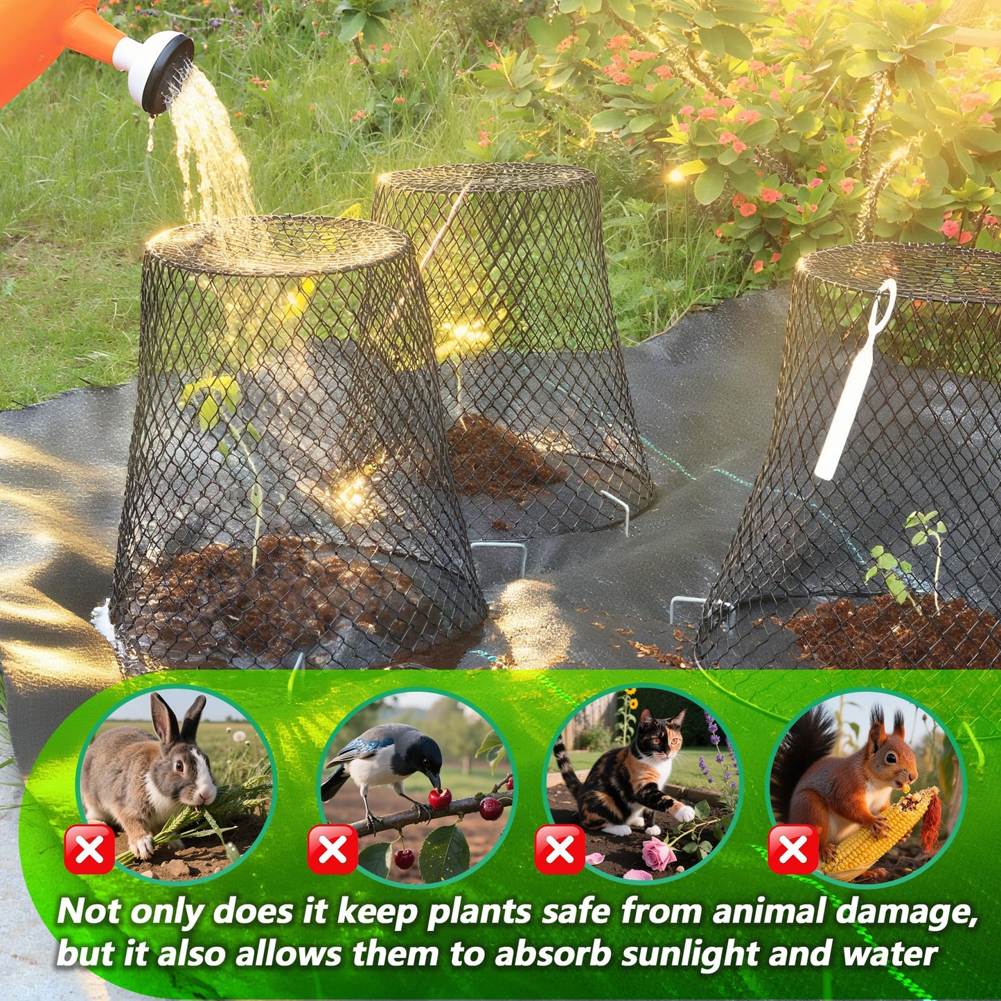 Anothera 10Pcs Chicken Wire Cloche Plant Covers, 9.2×9.2 Inches Plant Protectors from Animals, Metal Garden Plant Cages for Outdoor Plants, Keep Rabbits, Squirrels, Birds Out