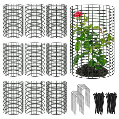 Hlimior 30 Pcs Large Wire Plant Protector from Animals 24'' x 12''10 Sets Metal Plant Cage Chicken Wire Cloche with Ground Stakes and Nylon Tie to Keep Animals Out, Garden Protection Bunny Barricade