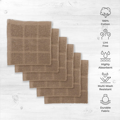 Mellow Buff 100% Cotton Terry Dish Cloth & Dish Towel, 6 Pack, Super Soft and Absorbent Kitchen Towels, Perfect for Kitchen Cleaning and Dish Washing (TAN 6 Pack)