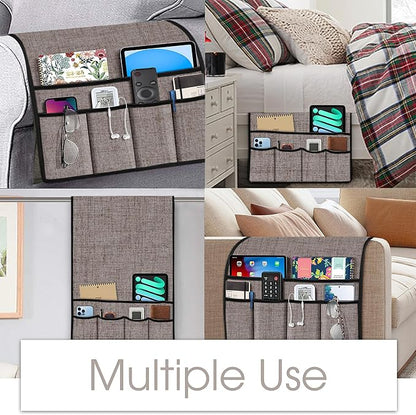 Joywell Armrest Organizer Remote Holder for Recliner Armchair Caddy Couch Sofa Arm Chair Caddie with 6 Pocket Storage for Magazine, iPad, Phone, Apricot