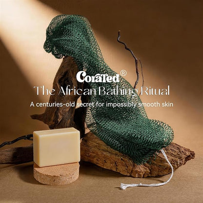 CORATED African Net Sponge Authentic, Shower Loofah Exfoliating Bath Sponge, Body Scrubber for Women Daily Use Body Care, Travel Portable Bath Accessories for Bathroom (Olive Green & Light Green)