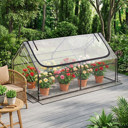 Superlele Mini Greenhouse for Outdoor, 6x3x3FT Portable Walk-in Greenhouse with 2 Large Zipper Doors, Transparent PVC Cover for Plant Protection, Ideal for Raised Garden Bed, Spring Gardening