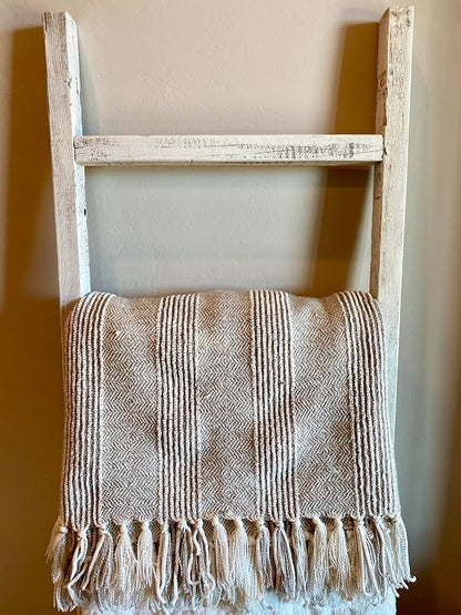 BARNWOODUSA Rustic Farmhouse Decorative Ladder - Our 5 ft Ladder can be Mounted Horizontally or Vertically and is Crafted from Upcycled Wood No Assembly Required White Wash