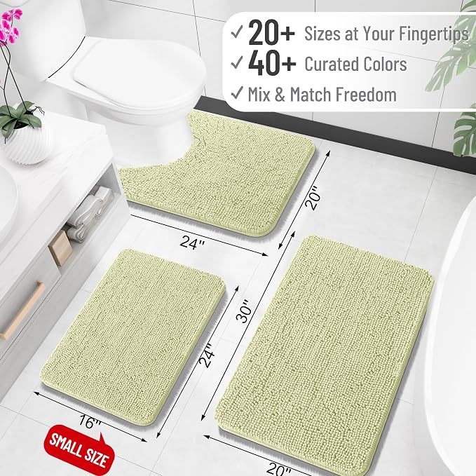 OLANLY Bathroom Runner Rugs 70x24, Soft Absorbent Chenille Bath Rugs, Rubber Backing Quick Dry, Machine Washable Long Bath Mats for Bathroom Floor, Tub and Shower, Home Decor Accessories, Vanilla