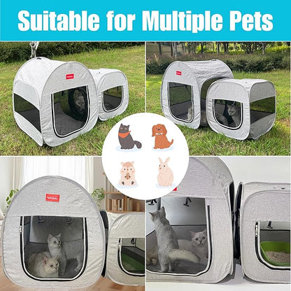 Portable Cat Playpen, Pop-up 2-in-1 Crate Playpen with Litter Box Area for Travel Indoor Outdoor, Foldable Pet Playpen Enclosed for Kitten Puppy Rabbit Hamster Small Animals
