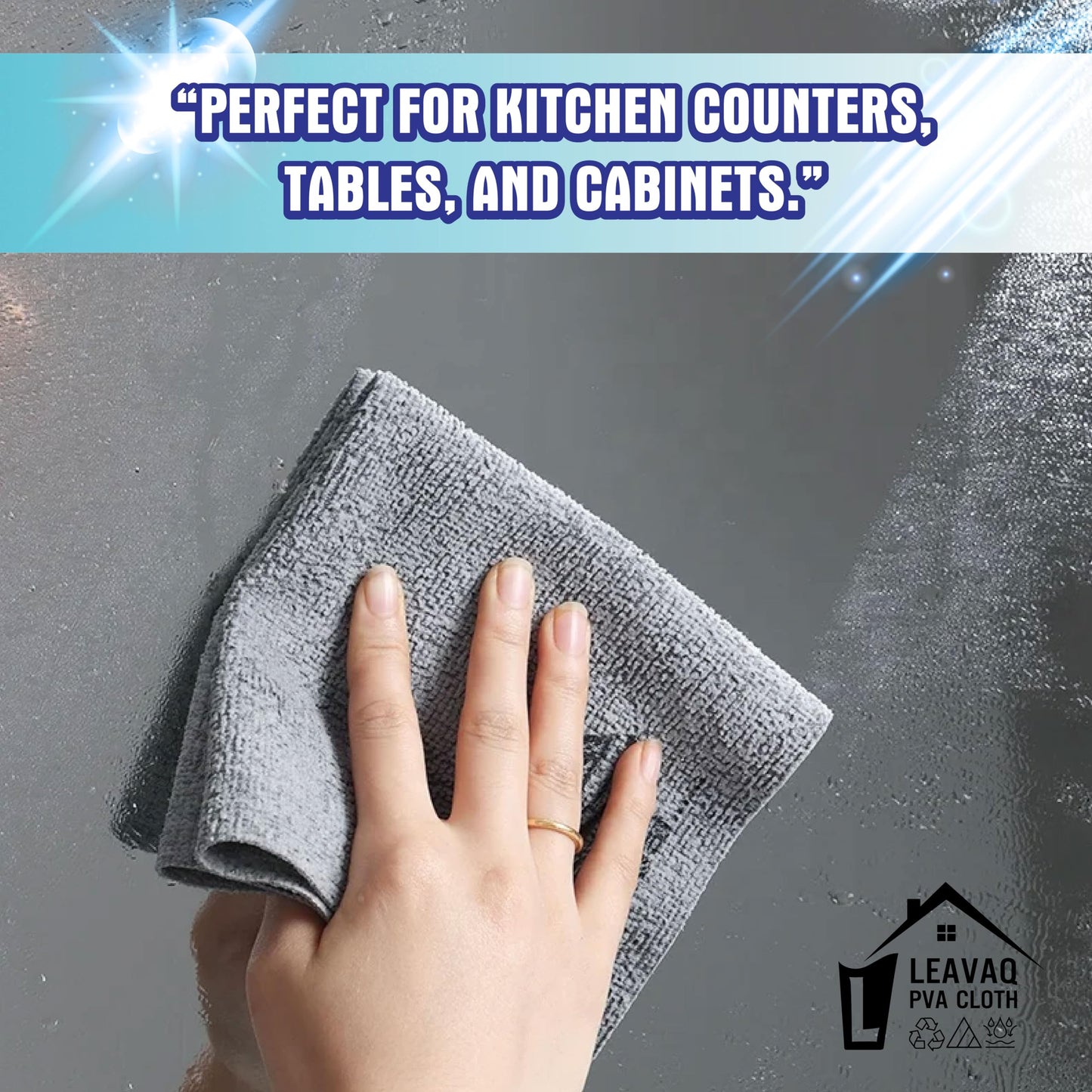 Leavaq PVA Microfiber Cleaning Cloth 3-Pack — Streak-Free Shammy Towel, Super Absorbent Chamois Cloth for Kitchen, Glass, Mirror, Bathroom | No Chemicals Needed | Reusable 12"x12"