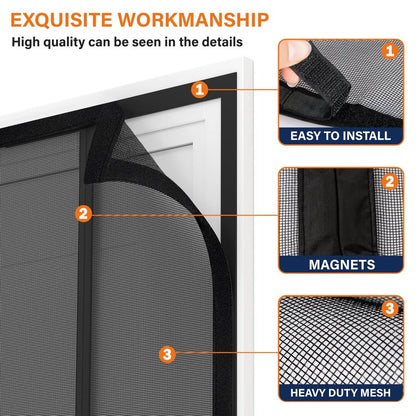 Double Door Fiberglass Magnetic Screen Door，Screen Door Mesh，Keep Bugs Out, Heavy-Duty Mesh Curtain,Pet and Kid Friendly, Works with Front Doors, Sliding Doors（72x96 Inch