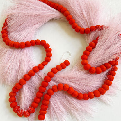 Large Felt Ball Garland, 9 Feet Orange Wool Pom Pom Garland 128 Handcrafted Pure Sheep Wool Felt Balls Prestrung for Christmas Tree Hanging Decor, Halloween Banner, and Orange Party Decor