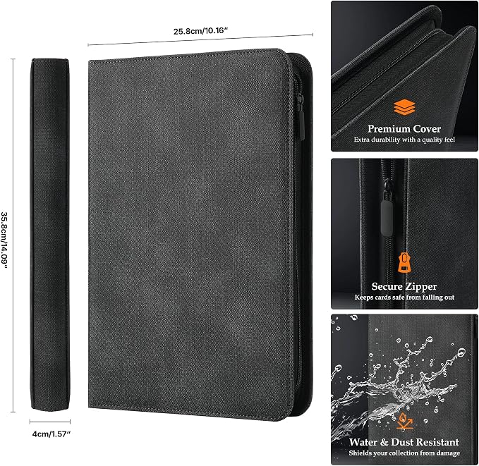 Trading Card Binder 9 Pocket - Premium Card Collection Binder for 360 Cards, Durable Side-Loading Card Album with Zipper, Perfect for TCG, MTG, and Sports Cards, Blue