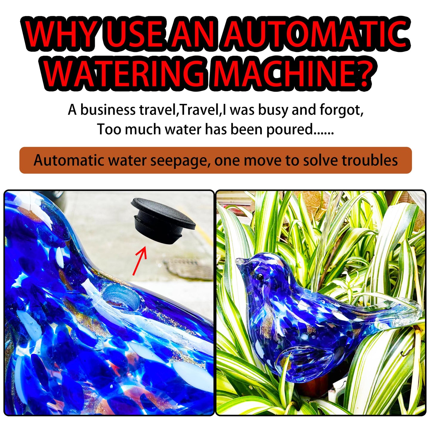 Naboher Glass Bird Shaped Plant Watering Ball Glass Automatic Watering Ball Flower Pot Insertion Spike Drip Irrigation Device Watering Ball Irrigation System Plant Enthusiast Gift (Light Blue)