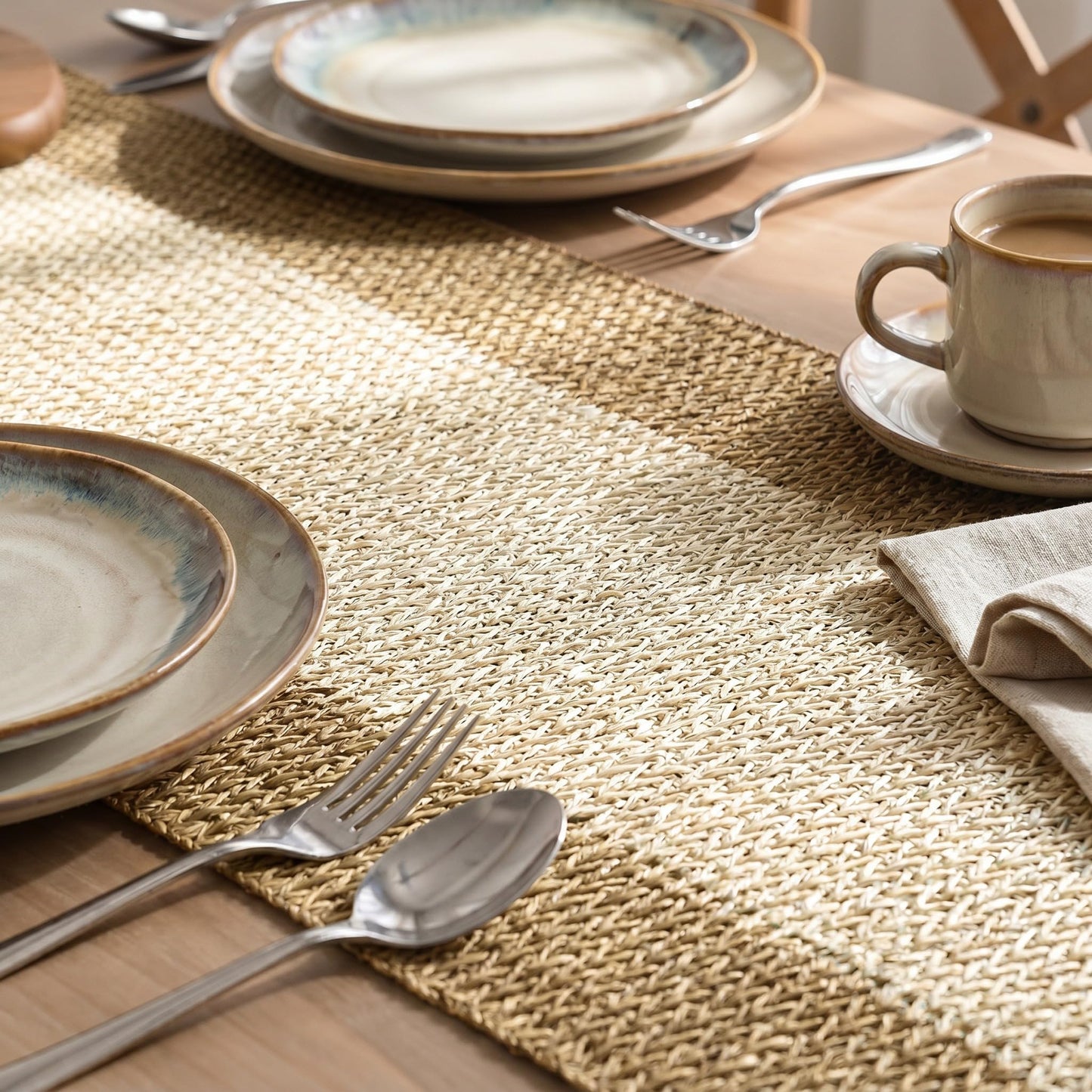 Artoid Mode Burlap Brown Farmhouse Rustic Paper Braided Table Runner, Seasonal Christmas Woven Kitchen Dining Table Decoration for Home Party Decor 12x72 Inch