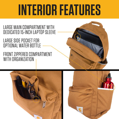Carhartt 21L Classic Laptop Backpack, Water-Resistant Pack W/ 15" Laptop Sleeve and Organizational Compartments, Greenstone