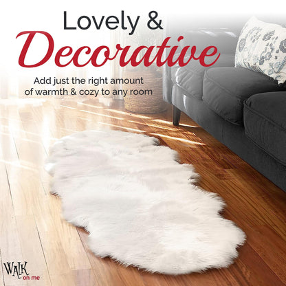 Walk on Me White Double Pelt Faux Fur Sheepskin Rug: Ultra Soft, Super Thick, Fluffy 2x6 Feet, Living Room, Bedroom, Office, Synthetic, Latex, Non-Slip