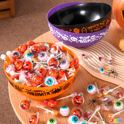 JOYIN 3 PCS Halloween Candy Bowls, 9.6" * 4.4" Trick or Treat Bowls, Plastic Orange Halloween Serving Dish, Purple Witch Cup, Black Pumpkin Candy Holder for Kids Party Favor Supplies, Table Decor