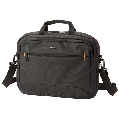 Amazon Basics 15.6 in Laptop Bag with Shoulder Strap and Handle, Large Capacity, Spacious Compartments, Black