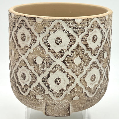 hadaaya Terracotta Pot with Drainage, 5" Round, Ideal for Home Decor, Stylish Small Succulent Pot for Indoor Outdoor Use, Modern Planter - Beige Moroccan Diamond Tile Design