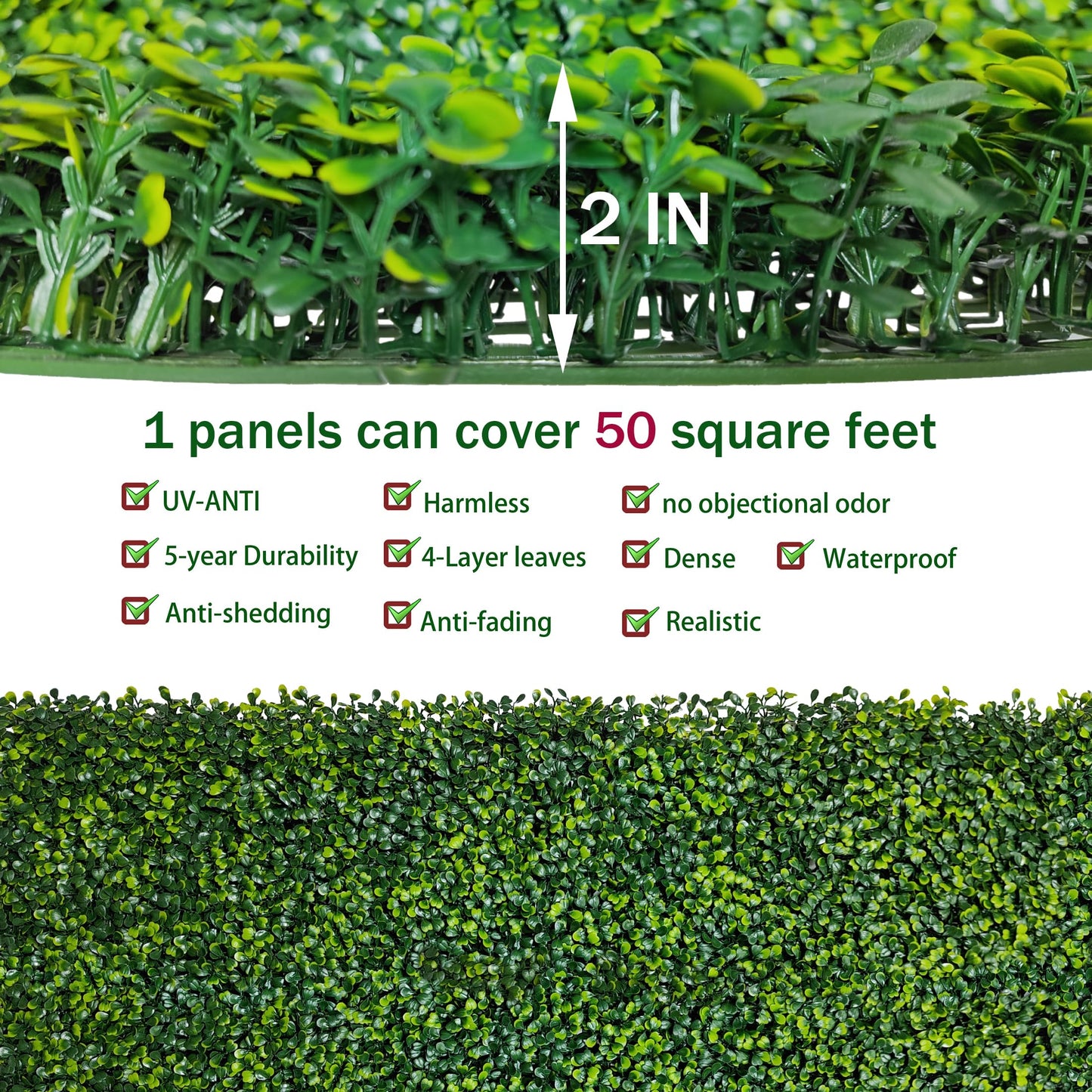 ODTORY Artificial Boxwood Roll Panels: 5FT X 10FT (50 sqft) UV-Anti Artificial Ivy Privacy Fence Wall Screen for Indoor Outdoor Green Grass Wall Decor & Ivy Fence Covering Privacy