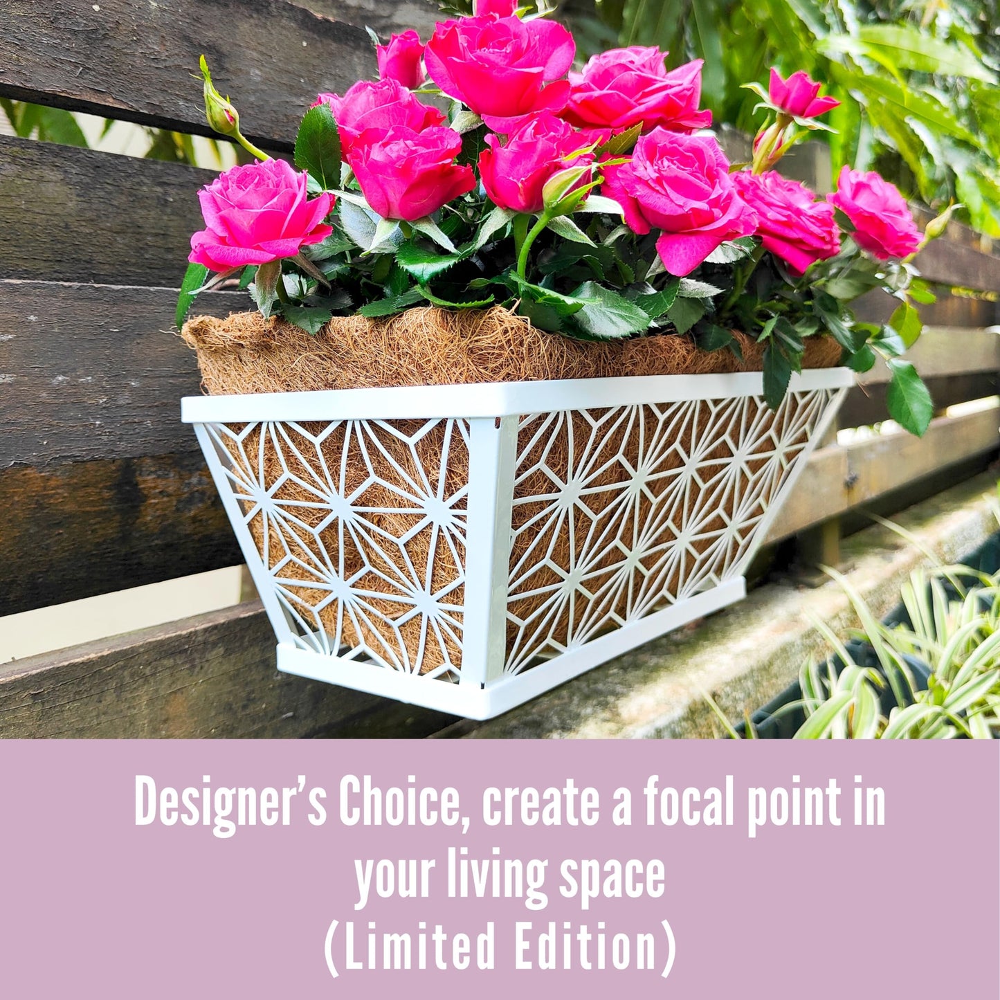 LaLaGreen Window Boxes Planter (2 Pack, 12 Inch) White Metal Rectangular Wall Planters with Coco Liner, Horse Trough Deck Railing for Outdoor Plants Holder, Modern Rail, Balcony, Fence, Porch Patio