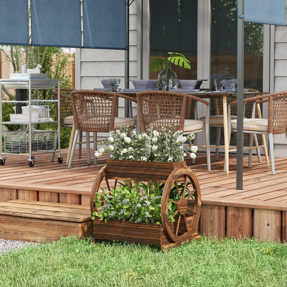 ZAVEROX 3-Tier Solid Wood Wagon Planter Box Raised Garden Bed Dimensions 25x21x24 Sturdy Exceptionally Durable Beige Brown Finish