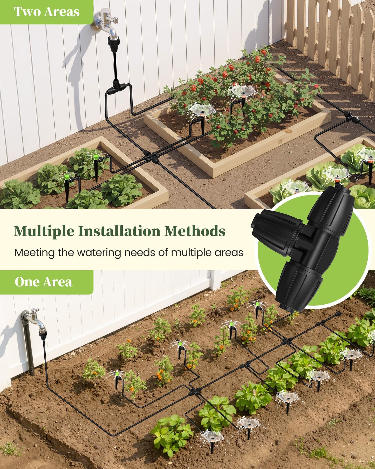 RAINPOINT Drip Irrigation System, Quick-Connect Garden Watering System Kit with Adjustable Emitters for Greenhouse, Garden Grid, Raised Bed, Potted Plants (25 ft Main Tubing + 50 ft Irrigation Tubing)