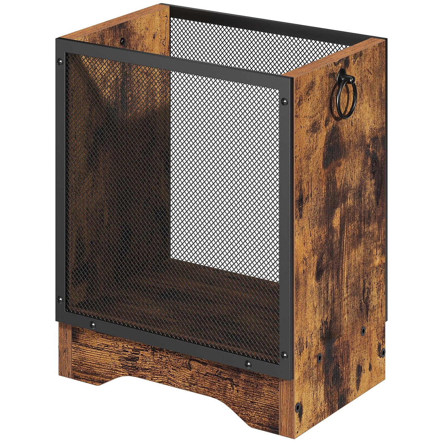 HOOBRO Retro Industrial Trash Can, 4.5 Gallon Metal Mesh Waste Basket with Wooden Base, Small Garbage Can for Office, Bedroom, Under Desk, Rustic Brown and Black, BF06LJ01