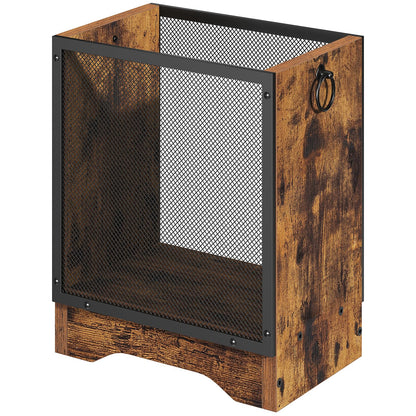 HOOBRO Retro Industrial Trash Can, 4.5 Gallon Metal Mesh Waste Basket with Wooden Base, Small Garbage Can for Office, Bedroom, Under Desk, Rustic Brown and Black, BF06LJ01