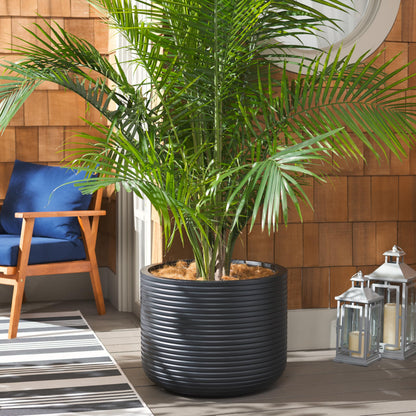 SAFAVIEH Outdoor - Nardo Black Cement Ficonstone Planter Pot with Drainage Hole, Frost Resistant Garden Planter for Patio, Deck, Backyard, 22.83" W x 22.83" D x 18.11" H (PAT1531A)
