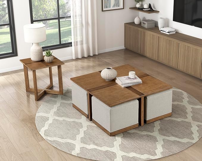 Lexicon Modern Square End Table with Cross Legs, Maple Veneer Wood Accent Table for Living Room, Bedroom, Office, Entryway, Apartment, Easy Assembly, Brown
