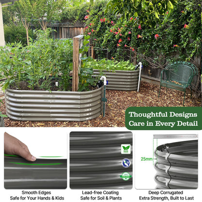 A ANLEOLIFE 8x4x2ft Galvanized Raised Garden Bed Kit, Oval Metal Deep Root Planters for Outdoor Plants Vegetables Flowers Herb, Large Bottomless, 478 Gallon Capacity- Quartz Grey