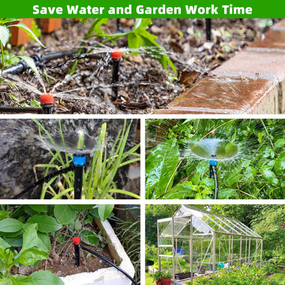 240FT DIY Automatic Drip Irrigation System Kits for Garden Plant Watering Misting System for Greenhouse Patio Lawn with Adjustable Drip Emitters 5/16" and 1/4" Irrigation Tubing Connectors Fittings