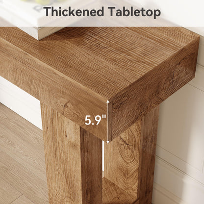 LITTLE TREE 63 Inches Long Console Table for Entryway, Sofa Table Behind Couch, Wooden Entry Table Foyer Hallway Table, Industrial Console Sofa Table for Living Room, Oak Color