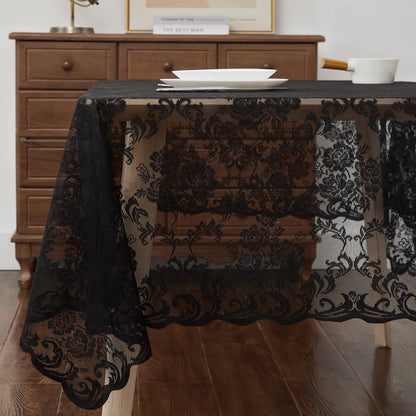 WARM HOME DESIGNS Gothic Tablecloth. 60 x 84 Black Lace Tablecloth. Elegant Rectangle Halloween Tablecloths for Rectangle Tables Feature Floral Design for Rustic Kitchen or Wedding Decor. MTC Black 84