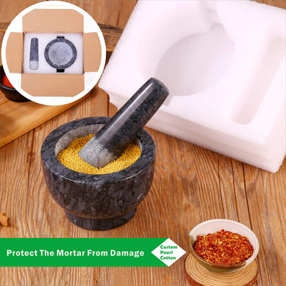 Aisiming Mortar and Pestle Set Polished Natural Marble Guacamole Molcajete Bowl, Spices Grinder with Silicone Pad, Stainless Steel Spoon and Brush, 300ml Capacity Crusher(Medium, Dark Gray)