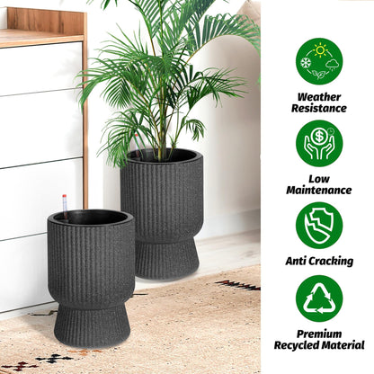 CABIHOME 14.2" Tall Planters, 2packs-Large Planter for Outdoor Plants, Flower Pots with Water Level Monitor, for Patio, Porch, Living Room, Home Office, for Outdoor & Indoor Plants, Classic Black