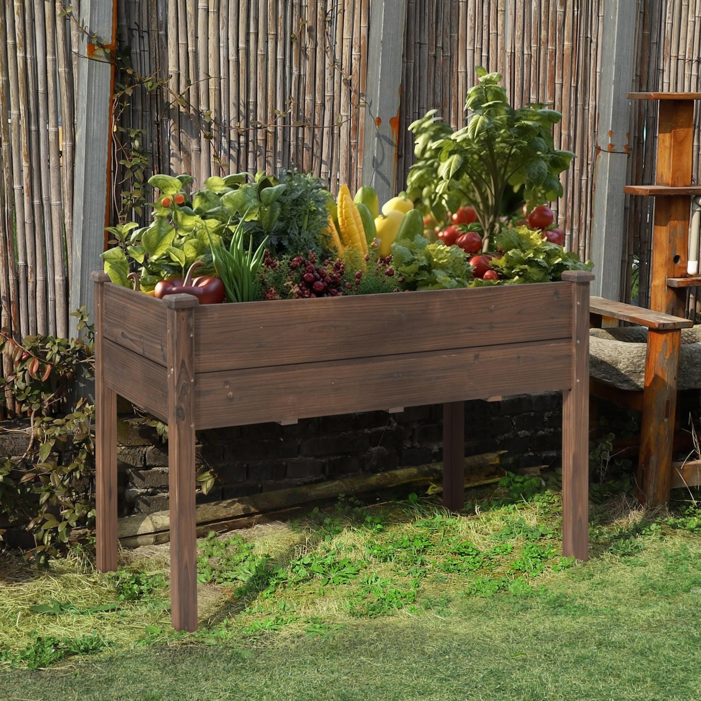 BlueWish Cedar Raised Garden Bed, 48" W x 24" D x 30" H Raised Garden Bed with Detachable Black Liner, 3 Drainage Holes, Planter Box for Outdoor, Patio, Backyard, Rustic