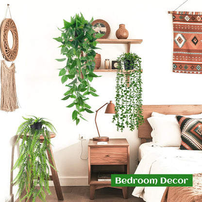 Der Rose 4Pcs Fake Plants Hanging Artificial Ivy Vine Faux Eucalyptus Hanging Plants, Boston Fern, String of Pearls for Living Room Aesthetic Bedroom Boho Kitche Wall Shelf Indoor Outdoor Decor