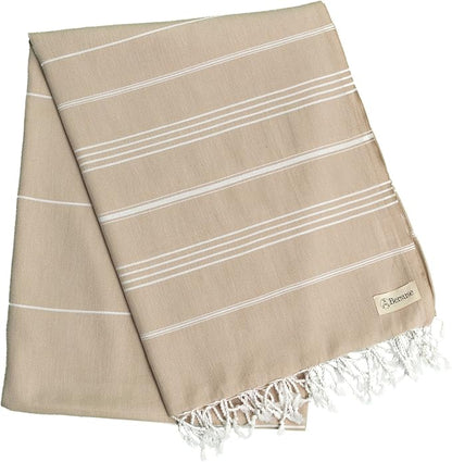 Bersuse Towels Anatolia XL Beach Blanket Throw Blanket Turkish Towel 100% Cotton Extra-Large Quick-Dry Lightweight Premium Peshtemal Towel - 61x82 Inches, Beige (Set of 6)
