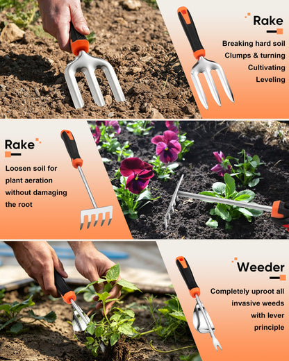 9-Piece Stainless Steel Garden Tools Set, HaSteeL Outdoors Gardening Hand Utensils Kit with Storage Bag, Rust Resistant, Heavy Duty, Gift for Women/Man/Gardeners