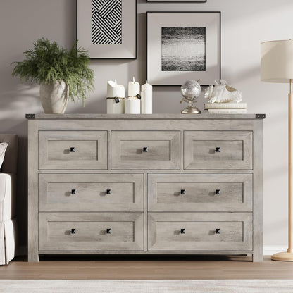 7-Drawer Dresser, Modern Wooden Storage Chest of Drawers, Dresser TV Stand, Wood Drawer Organizer with Metal Handles for Bedroom, Living Room, Hallway