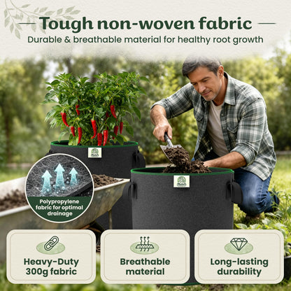 Mabel's Gardening 5-Pack 15 Gallon Grow Bags - Garden Planting Bags 17.7 x 14.2 INCH Made of 8.85 oz/yd² (300g/m²) Felt & Fleece Fabric Plant Pot, Plant Bag, Grow Bag for Pumpkin Potato Tomato
