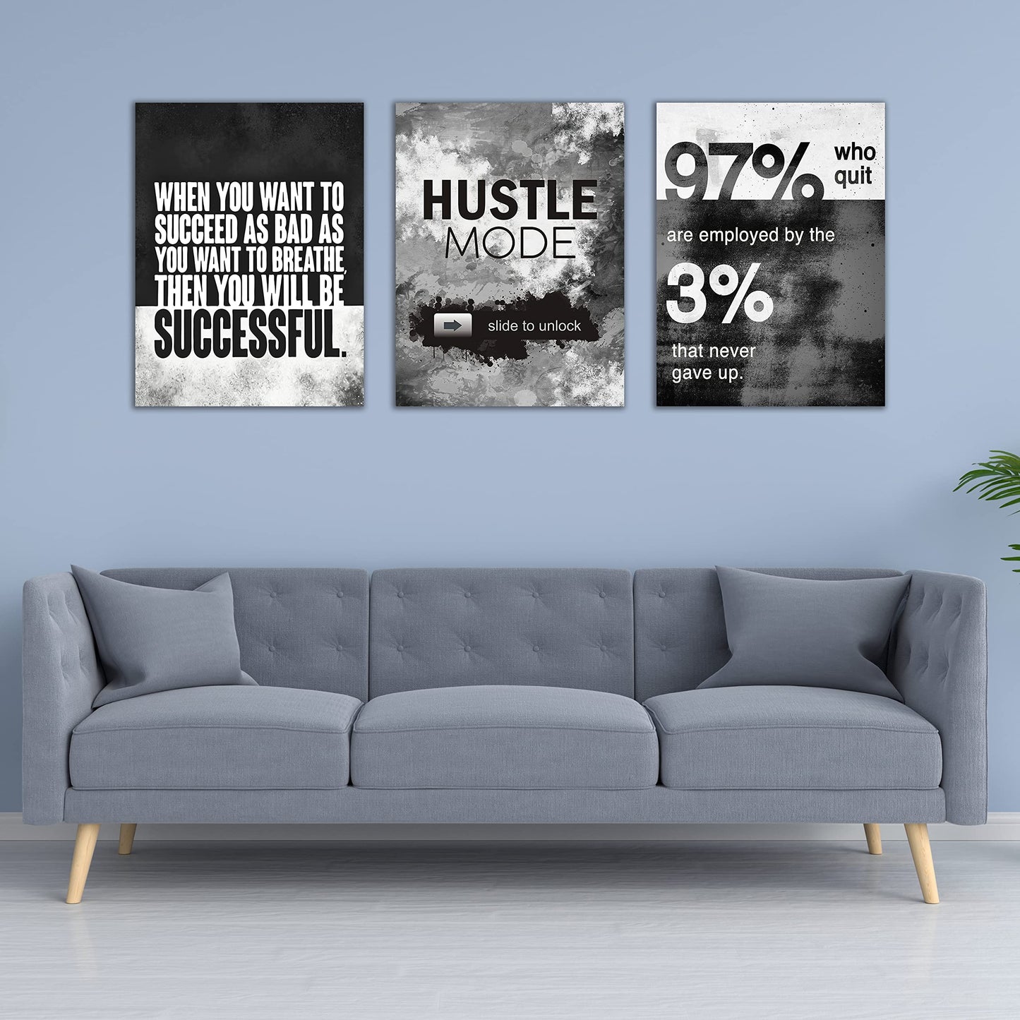 Motivational Painting Wall Art 3 Pieces Canvas Print Success Wall Art for Home Office Living Room Leader Canvas Quotes Inspirational Positive Poster Framed Motivation Artwork [36''Wx 16''H]